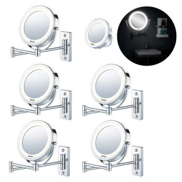 Imagem de 5 Espelhos Banheiro Articulado Com Ampliação 5x Luz Led 360 - Uni