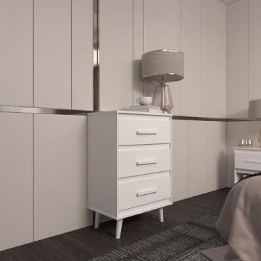 Imagem de Cômoda Maya 3 Gavetas com Puxadores e Pés Retro Design Moderno Quarto 