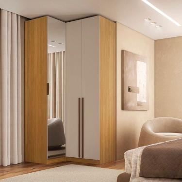 Imagem de Módulo de Canto Reto 3 Portas 1 Espelho 100% Mdf Altezza Trend Freijó/Off White