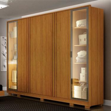Imagem de Guarda-roupa Casal 6 Portas 6 Gavetas Portas Reflecta e Led Mdf Prime Cinamomo