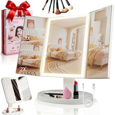 Imagem de Espelho Maquiagem Luz Led Giratório Portátil Mesa C/ Aumento - Genéric