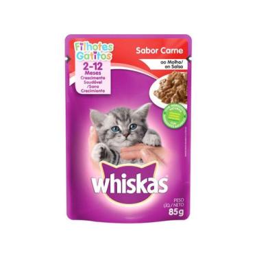 Imagem de Ração Úmida para Gato Filhote Whiskas Sabor Carne Sachê 85g