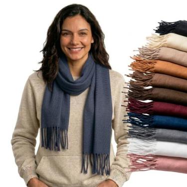 Imagem de Cachecol Feminino Pashmina Xale Tipo Manta Toque Macio Com Franjas 180