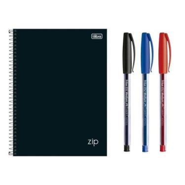 Imagem de Kit 1 Caderno Espiral Universitário 10 Matérias 160 Folhas Zip + 3 Can