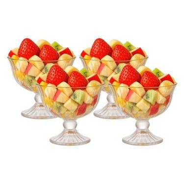 Imagem de Jogo De Sobremesa 4 Taças Vidro Borda Dourada Melina Mini Bowl Com Pé 