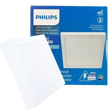 Imagem de Kit 9 Plafon Quadrado Sobrepor 24w Philips Luz Quente 3000K