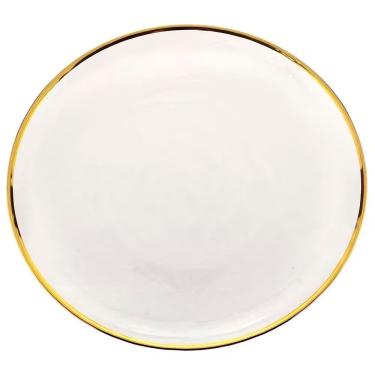 Imagem de Prato Raso Agate em Cristal com Borda Dourada para Jantar Diário Transparente Liso 26CM...