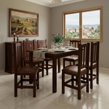 Imagem de Kit 6 Cadeiras Madeira Maciça De Jantar Com Assento Estofado Marrom Repleta