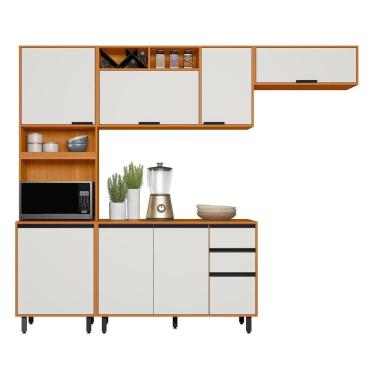 Imagem de Cozinha Completa Ravena 7 Portas 2 Gavetas MDF 4 Módulos 220cm Off White com Freijó