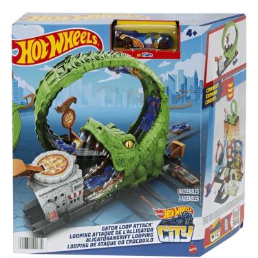 Imagem de Pista e Playset Monster City Ataque do Crocodilo com Ação de Fuga e Crocodilo Gigante para Crianças Mattel