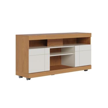 Imagem de Rack para TV Yara 47" 136CM em MDP com Rodízios e Portas Frisadas Freijó Off White