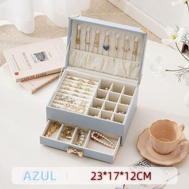 Imagem de Porta Joias Cx3077 Cx3095 Cx2029 Cx7099 para Armazenamento em 3 Camadas com Couro Sintético Azul OEM