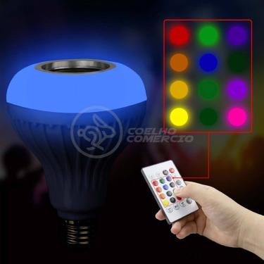 Imagem de Lâmpada Led 12w E27 Rgb Colorida com Caixa de Som Bluetooth Controle Remoto Branco Smar...