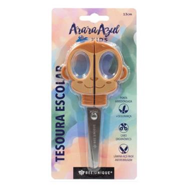 Imagem de Tesoura Escolar Aço Inox 13cm Animais Bee Unique Marrom
