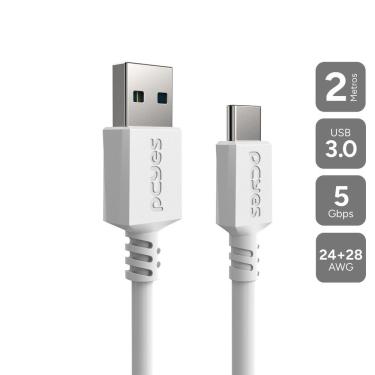 Imagem de Cabo USB a 3.0 PUCAP3-2B para USB Tipo-C 3M com Alta Taxa de Transferência 5GBPS Branco...