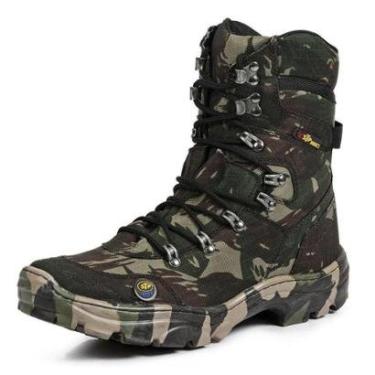 Imagem de Bota Coturno Masculino Camuflado Estampa Militar Em Lona Ajuste Cadarço Sola Tratorada...