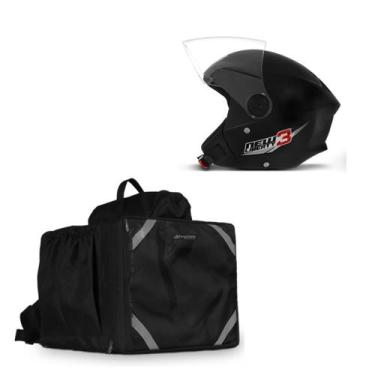 Imagem de Kit Motoboy Capacete New Liberty 3 Preto Tam. 56 + Mochila Térmica 45 