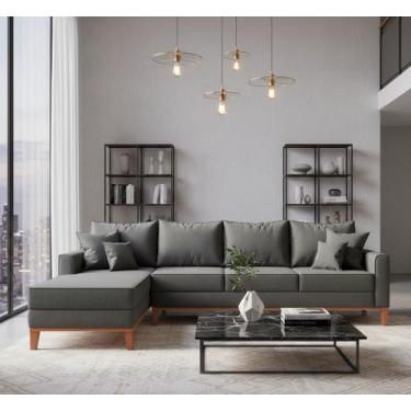 Imagem de Sofá Beny com Chaise Esquerda, 1,40x2,60m, 4 Lugares, Linho, Base em M
