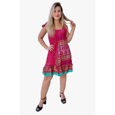 Imagem de Vestido Feminino Indiano Tipo Trapézio Alça c/ Regulagem Seda Cod 1600