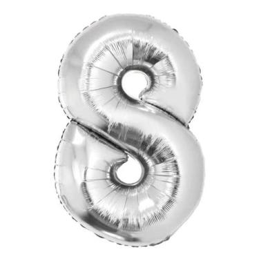 Imagem de Balão Metalizado Número 8 Prateado - 16'' (41 cm) - Foil Balloon