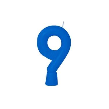 Imagem de Vela de Aniversário Numeral Solid Colors - Regina, 9, Azul