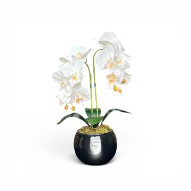 Imagem de Arranjo 2 Orquídeas Artificiais Brancas em Aquário Preto Pity - Vila d