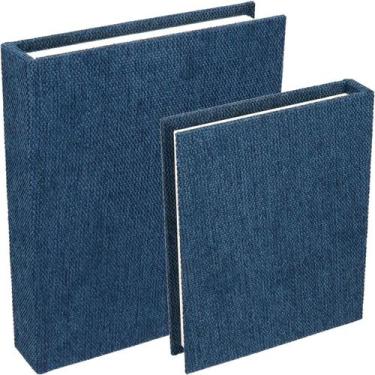Imagem de Kit 2 Caixa Organizadora HomeCo Livro Chenile Azul - HOME&CO