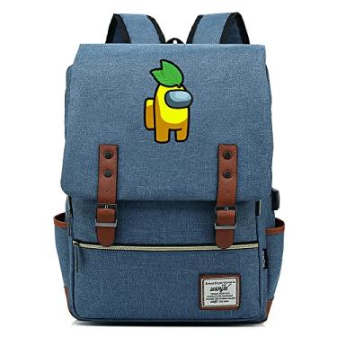 Imagem de Mochila retrô com estampa de jogo Among Game, mochila escolar retrô unissex (com USB), Azul claro, Large, Clássico