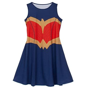 Imagem de Wonder Woman Costume Girls Red OR Blue Dress Cosplay Kids Outfit (7-8 Years)