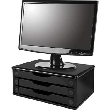 Imagem de Souza & Cia, Suporte de Monitor 3 Gavetas, Mdf Black Piano - (Ref: 3347)