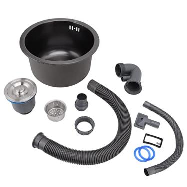 Imagem de Bacia única de aço inoxidável de montagem inferior para pia de cozinha, mini barra de pia de cozinha redonda para pia de cozinha redonda com filtro e grade inferior(Black)