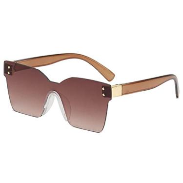 Imagem de Moda Personalidade Plástico Uma Peça Óculos de Sol Quadrado Sem Moldura Transparente Mulheres Homens Luxo Flat Top Punk Óculos, Marrom Duplo, China