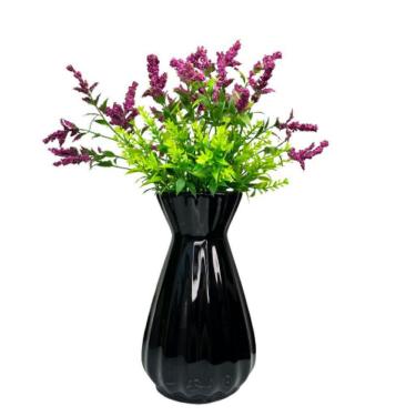 Imagem de Vaso centro de mesa preto de cerâmica moderno com arranjo