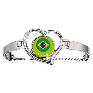 Imagem de N/A N/A Bracelete com bandeira de carnaval de futebol brasileiro joia de coração pulseira de arame, medium, metal