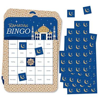 Imagem de Big Dot of Happiness Ramadan – Cartas e Marcadores de Bingo – Jogo de Bingo Eid Mubarak – Conjunto de 18