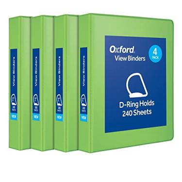 Imagem de Oxford® 3 fichários, fichários duráveis para escola e escritório, anéis D duráveis de 2,5 cm, comporta 240 folhas, fichário de apresentação ClearVue, verde, pacote com 4