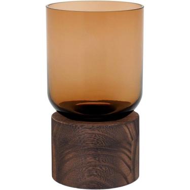 Imagem de MONDELLO VASO 18x10x10cm VIDRO ÂMBAR BASE MADEIRA