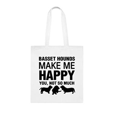 Imagem de Basset Hounds Make Me Happy sacola, presente para cachorro Basset Hounds aniversário bolsa de ombro para cachorro Basset Hounds, Branco