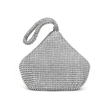 Imagem de JAMBHALA Bolsa de mão pequena com strass para casamento feminino bolsa de noite com strass bolsa de mão (Prata)