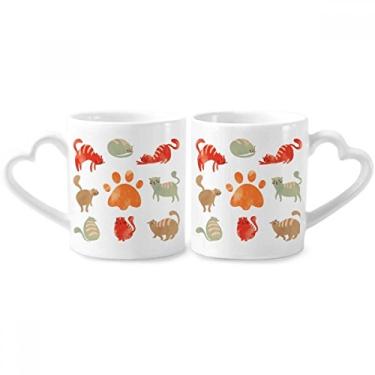 Imagem de Conjunto de canecas de porcelana para casal, pegada de família, animal fofo, gato, coração