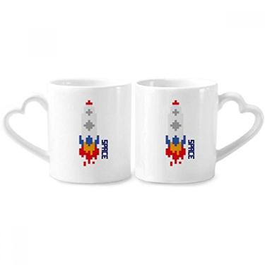 Imagem de Conjunto de canecas de porcelana para casais, espacial, foguete, fogo, universo, pixel, copo, coração