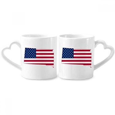 Imagem de Dakota do Sul EUA Mapa Estrelas Listras Forma Bandeira Casal Caneca Porcelana Conjunto de Cerâmica Amante Copo Punho Coração