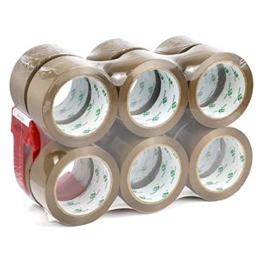 Imagem de BOMEI PACK Refil de fita marrom para embalagem, 12 rolos resistentes com 1 distribuidor para embalagem, envio e movimento, 2,4 mil, 4,88 polegadas x 60 jardas