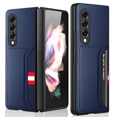 Imagem de DENSUL Capa de cartão para Samsung Galaxy Z Fold 4, capa com proteção de tela, capa de couro ultrafina à prova de choque anti-riscos anti-impressão digital, azul