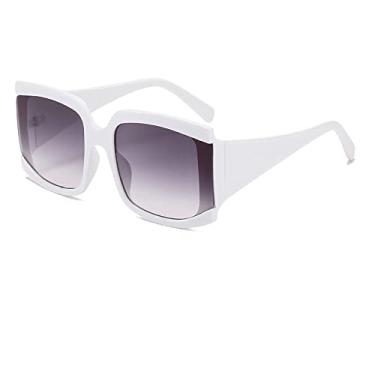 Imagem de Óculos de sol quadrado grande branco rosa para mulheres Óculos de sol de armação grande gradiente feminino sombra Uv400, branco cinza, tamanho único