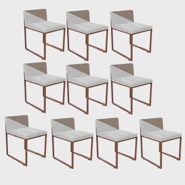 Imagem de Kit 10 Cadeira Office Lee Duo Sala de Jantar Industrial Ferro Bronze Sintético Branco e Bege - Ahazzo Móveis