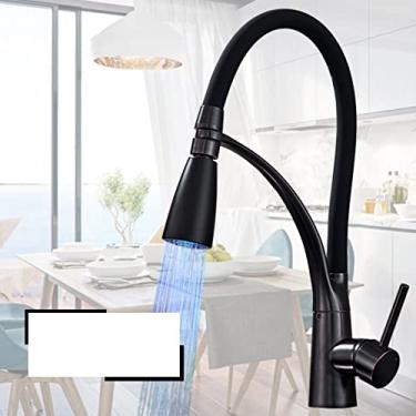 Imagem de Torneira para pia de cozinha LED preta giratória suspensa Torneira para pia de cozinha montada no deck do banheiro misturador de água quente e fria, H