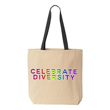 Imagem de Bolsa de lona natural Celebrate Diversity, Sacola Retornavel – [Alça preta]