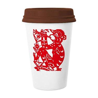 Imagem de Papercut Zodíaco Macaco China Flores Caneca Café Vidro Bebendo Cerâmica Copo Tampa