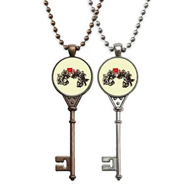 Imagem de OFFbb-USA China Red Education Propaganda Explicar Chaveiro Colar Pingente Joias Decoração Casal